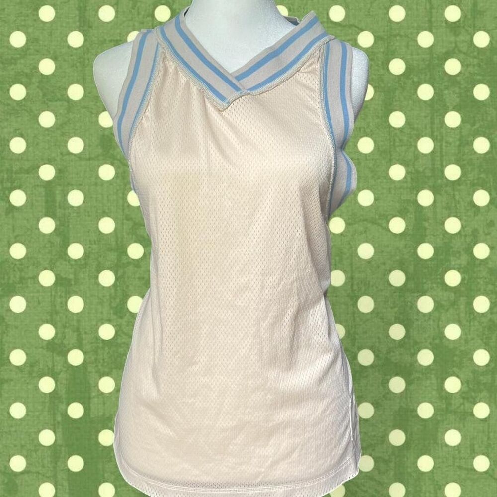 Free People Movement Cream + Blue Mesh Jersey with Stripped Trim